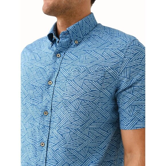 Southern Tide Mens Abstract Scribble Short Sleeve Button Down Linen Shirt 2XL - Picture 1 of 9